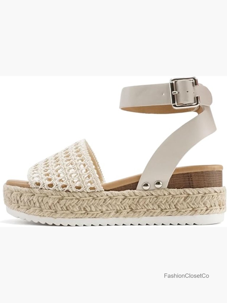 Open Toe Buckle Ankle Strap Espadrilles Flatform Wedge Sandal